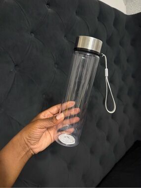 Mainstays Clear Water Bottle with Silver Cap and Wrist Strap